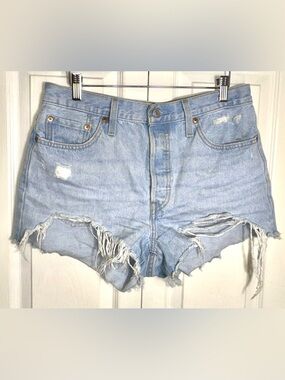 Levi’s 501 High Rise Distressed Denim Shorts Button Fly 29